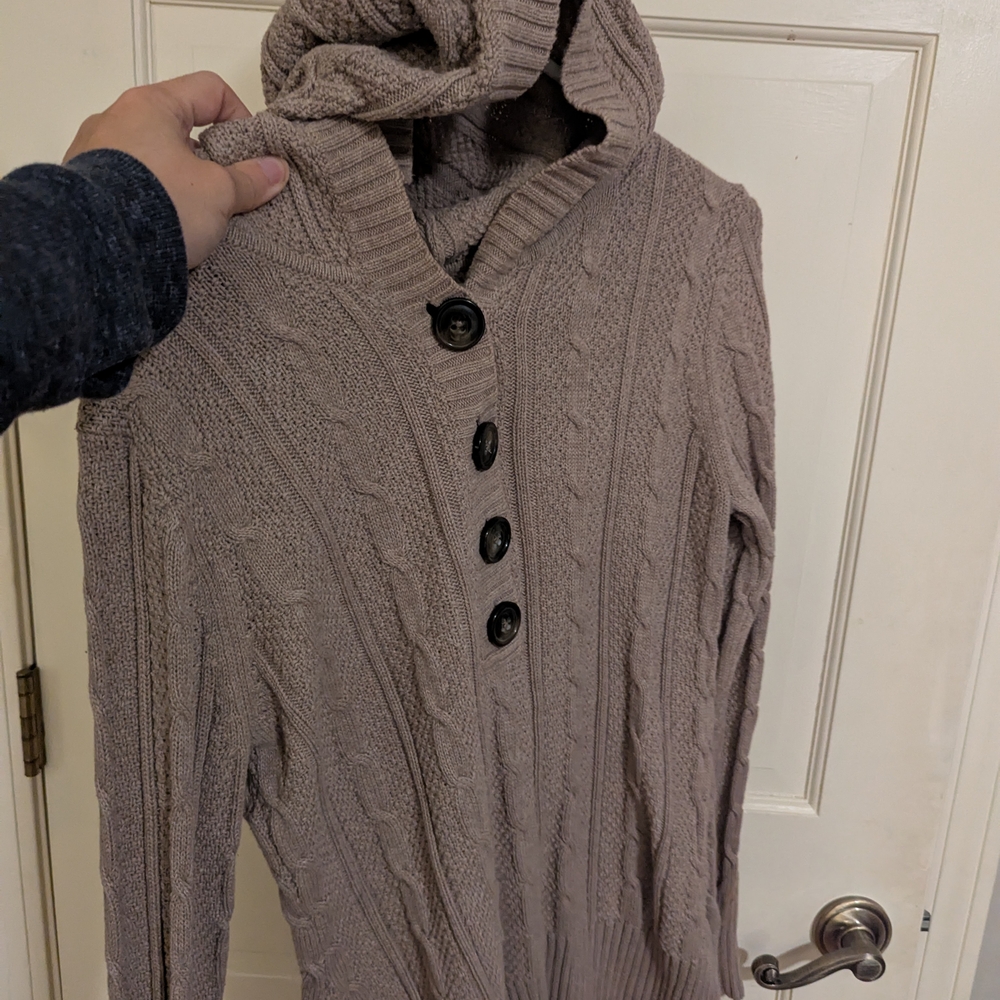 Taupe Cable Knit Sweater with Hood